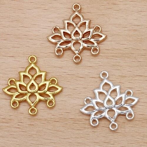 20 PCS 32*32mm Metal Alloy Accessories Hollow Multihole Lotus Flower Pendant Connectors Charm DIY Jewelry Findings