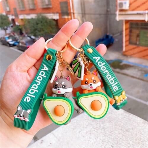 Cute Corgi Dog Keychain Fruit Avocado Watermelon Dog Key Ring Simple Doll Car Key Pendant Student Girl Schoolbag Pendant