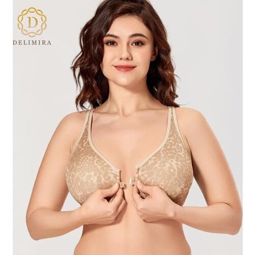 Delimira Womens Unlined Racerback Bra Seamless Underwire Front Closure Bras Big Size