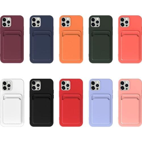100pcs 2 in 1 Liquid Silicone Rubber Soft TPU Cover Pouch Card Holder Case For iPhone 13 Pro Max 12 Mini 11 XS XR X 8 7 Plus SE