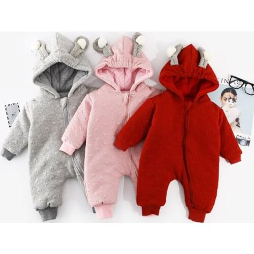 Baby 3D Rabbit Ear Hooded Romper Warm Winter Fall Newborn Baby Boy Girl Zipper Romper Long Sleeve Jumpsuit 2019 New Body Suit