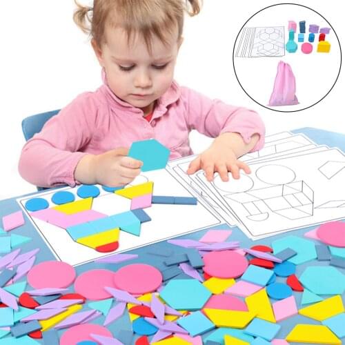 Kids Wood Tangram Puzzle Block Early Developmental Toy for Boys Girls Age 3+ Years Old