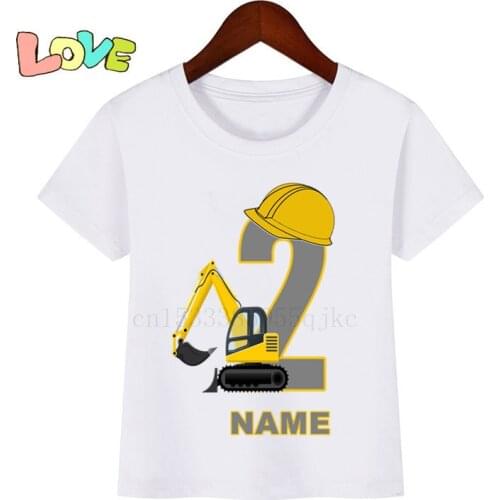 Baby Kids Cartoon Excavator Birthday Number Name Print T Shirt Children Birthday T-shirts Boy&Girl Funny Gift Tshirt Present