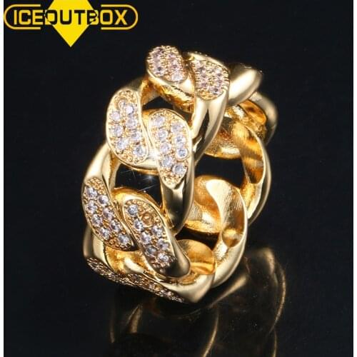 ICEOUTBOX New Cuban Link Chain Ring Mens Bling Bling Iced Out Cubic Zircon Hip Hop Punk Rings Exaggerated Street Artist Ring