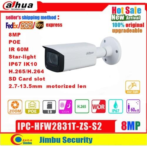 Dahua IP Camera POE 8MP IPC-HFW2831T-ZS-S2 2.7 mm–13.5 mm motorized lens Micro SD Slot Up To 256G IP67