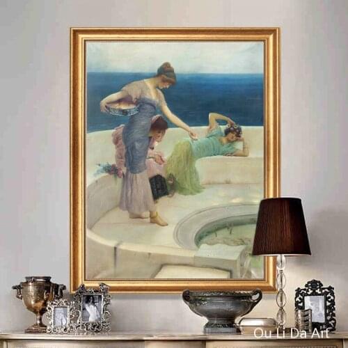 No frame classical palace figures girls seascape art prints poster canvas printings oil painting printed on canvas picture