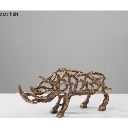Metal Animal Decorative Ornaments Aluminum Alloy Rhinoceros Model Sculpture Crafts Statue Home Decorations Furnishings Figurines