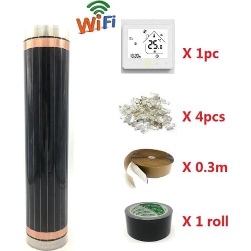 MINCO HEAT 50cmX2m Infrared Underfloor Heating Film Kits with WiFi Thermostat Clamps and Pastes