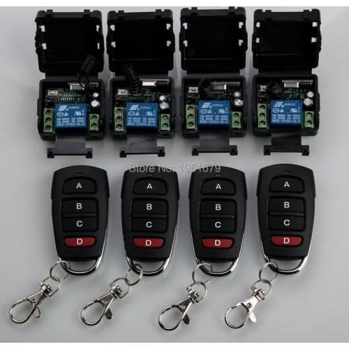DC 12 v 1CH mini wireless remote control switch 4 piece receiver&4 piece transmitter garage door / window /lamp