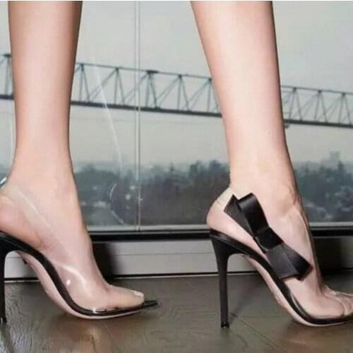 Fashion 2019 Summer Womens Sandals Transparent PU Buckle Strap Thin Heels 11CM Butterfly-knot sandales femme 2019 womens shoes