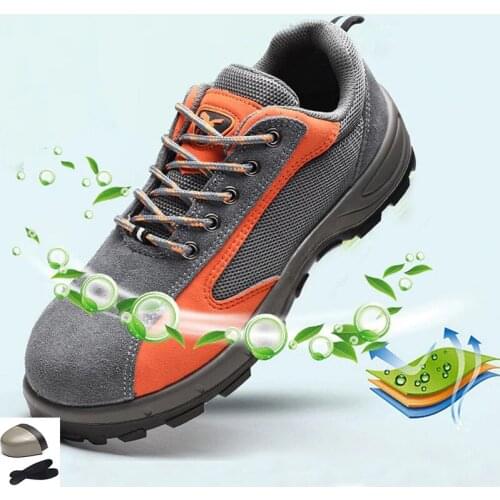 Men Safety Work Shoes Fashion Breathable Slip On Casual Boots Mens Labor Insurance Puncture Proof Steel Toe Shoes Man Dropship