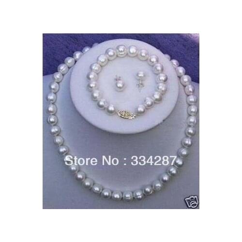 8-9MM Real Cultured Pearl Necklace Bracelet Earring Set