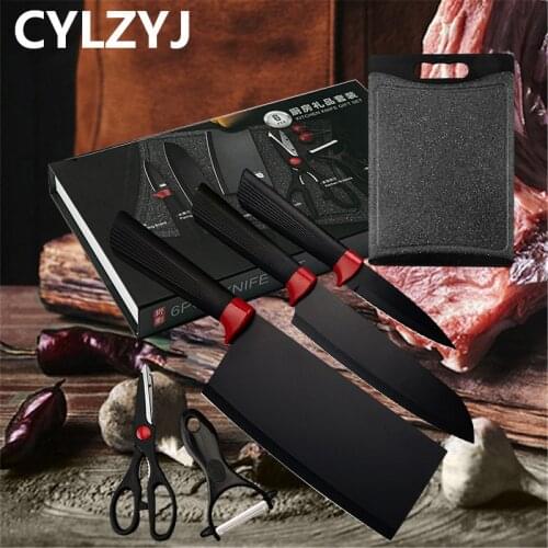 Stainless Steel Knife Set Slicing Chef Fruit Chop Knife Cooking Knife Peeler Scissors 6 Piece Set Kitchen Gift Box Knife Set