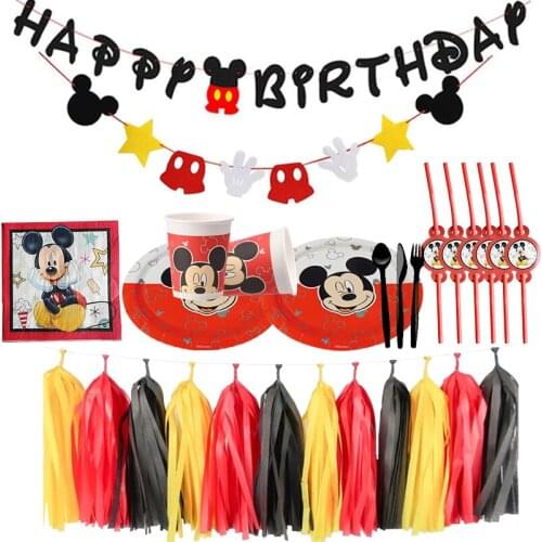 Disney Mickey Mouse Party Cutlery Kids Party Decoration Birthday Party Baby Bath Cup Plate baby shower Party Set Supplies Sets