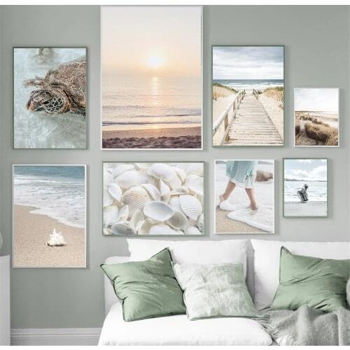 Nordic Summer Landscape Wall Art Poster Beach Shell Starfish Tortoise Art Print Dandelion Tree Plant Canvas Painting Home Decor