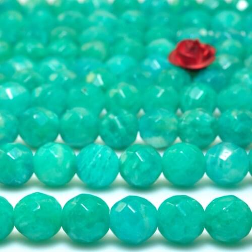 Natural Russian Amazonite Faceted Round Loose Beads Wholesale Gemstone Semi Precious Stone Bracelet Necklace Diy Jewelry Making