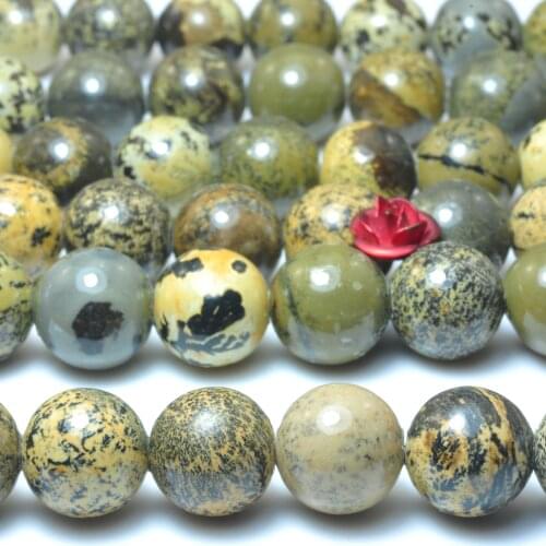 Natural Yellow Grass Flower Stone Smooth Round Beads Loose Gemstones Wholesale Jewelry Making Stuff Semi Precious Stone