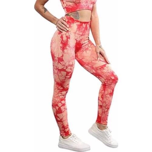 New Fast Drying Tie Dyeing Womens Tracksuit Seamless Yoga Pants Sportswear High Waist Running Leggings Gym Clothing