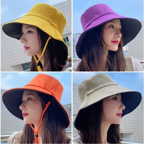 New Sun Hats Packable Wide Brim Womens UV Cotton Walking Gardening Bucket Hat With Neck Protection Chin Strap