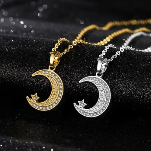 New Style Simple Stars Moon Pendant Fashion Luxury Lady Inlay Zircon Gold Silver Color Necklace Trend Charm Women Cocktail Party