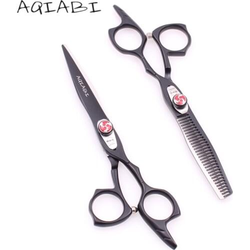 Hair Scissors 5.5" AQIABI 40C Black Cutting Shears Thinning Shears Professional Hairdressing Scissors Salon Haircut Capes A9017