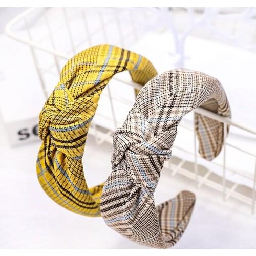 Fashion Cross Top Knot Hairband Headband for Women Elegant Plaid Pattern Hair Band Hoop Accessories
