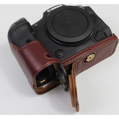 Portable Real Genuine Cowhide Leather case camera bag For Canon EOS R5 R6 cameras cover shell With Battery Opening