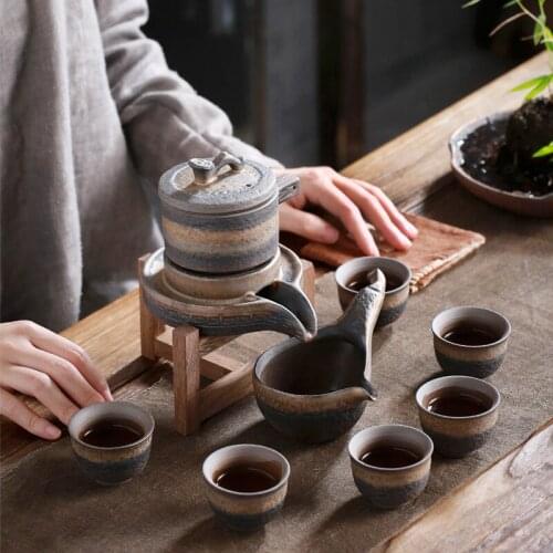 Gilded stone automatic tea set Lazy tea maker semi-automatic anti-scalding ceramic Kung Fu tea set gift set