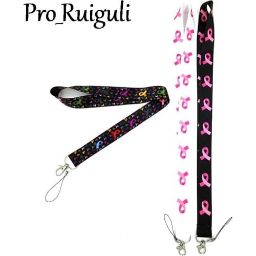 Prevention of breast cancer Neck Strap Lanyards ID badge card holder keychain Mobile Phone Strap Gift Ribbon webbing necklace