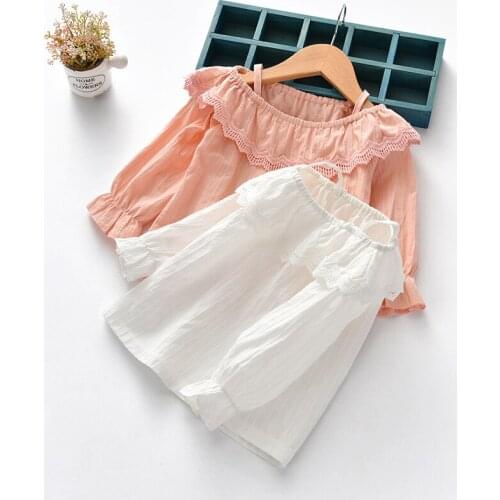 2-7Yrs Girls shirt autumn winter long sleve lace shoulderless princess blouse cotton toddler clothing children blouse bebek bluz