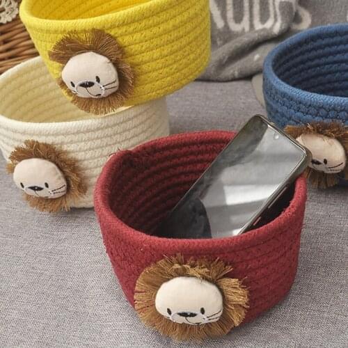 Hand Woven Storage Basket Tassels Laundry Baskets Cartoon Lion Animals Kids Desktop Organizer Sundries Storage Box 16*9CM