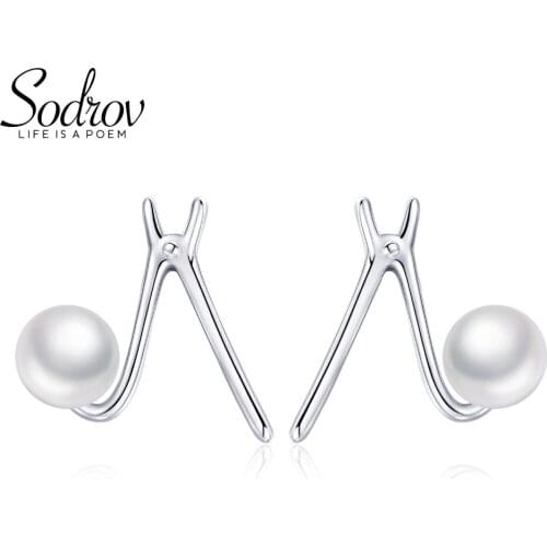 SODROV 925 Sterling Silver Pearl Stud Earring for Women Fine Party Jewelry E046