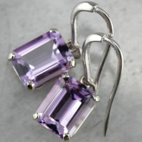 Romantic and Lovely 925 Standard Sterling Silver Amethyst Earrings Wedding Wedding Princess Love Earrings