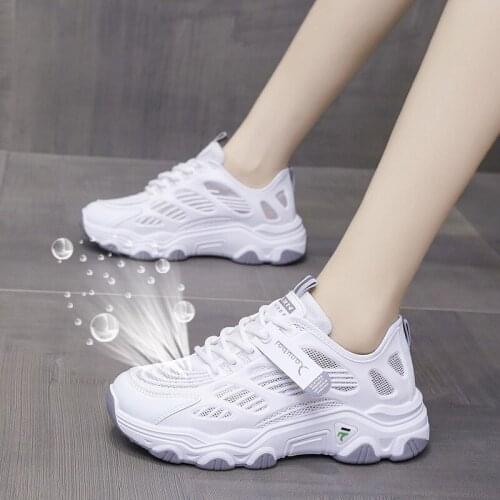 Mesh Breathable Platform Lace-up Daddy Shoes Casual Running Sneakers 2021 Fall Thin Section Light Walking Womens Single Shoes