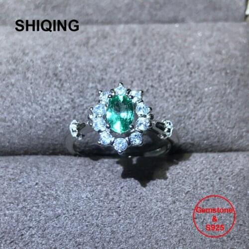 SHIQING Fine silver 925 jewelry nature emerald good quality luxury gemstone ring with fine packing as gift