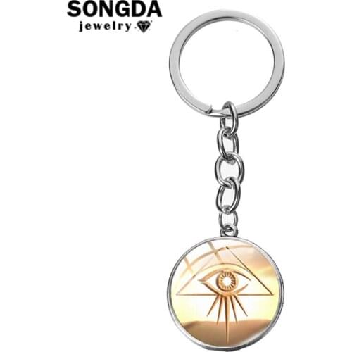 SONGDA The Eye of Horus Egyptian Keychains Wadjet Eye Glass Cabochon Gods Blessing Amulet Punk Accessories Business Man Gift