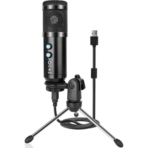 USB Plug and Play Metal Condenser Recording Microphone with Stand Suitable for Video Conferenc Life Record Call Chat