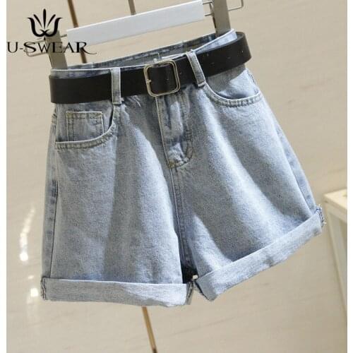 Vintage All Match Casual Women Denim Shorts Crimping High Waist Slim Summer Jeans Shorts Summer Jeans Shorts with Belt