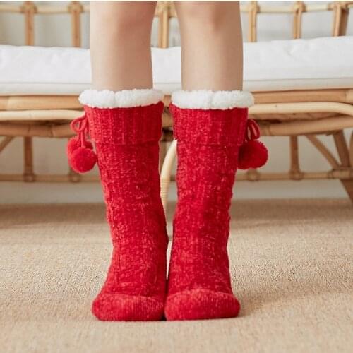 Adult Floor Socks Winter Warmth Thick Tube Socks Solid Color Towel Socks Fluffy Short Pile Sleeping Socks Gift