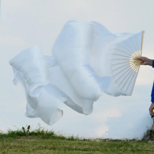 2016 High selling 100% Real Silk Veils 1 Pair handmade women Quality Silk Belly Dance Fan Dance white 180*90 cm