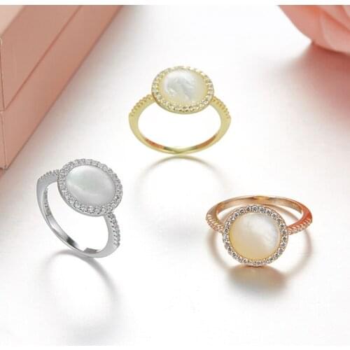 SLJELY 925 Sterling Silver Jewelry Elegant Micro Cubic Zirconia Shell Ring Brand Design for Women Ladies Wedding Party Banquet