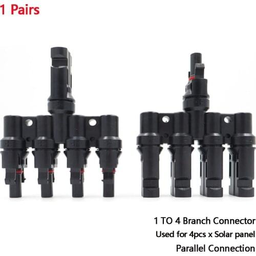 1Pair x 4T Solar Connector Male and Female T Type Branch Solar Panel Connector Used for Solar Module Parallel Connection