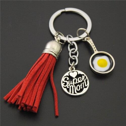1PC Red Tassel pendant Super Mom key chains mother'day Key Ring Fit Key Car DIY Handbag Gift Jewelry