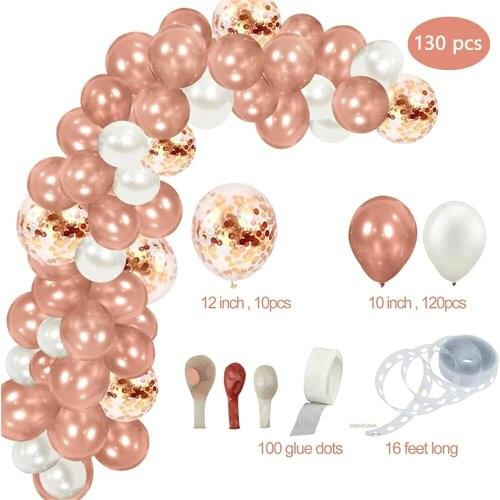 130 Pcs/set Rose Gold Balloon Arch Garland Kit Latex Confetti Balloons Wedding Bridal Baby Shower Birthday Party Decoration