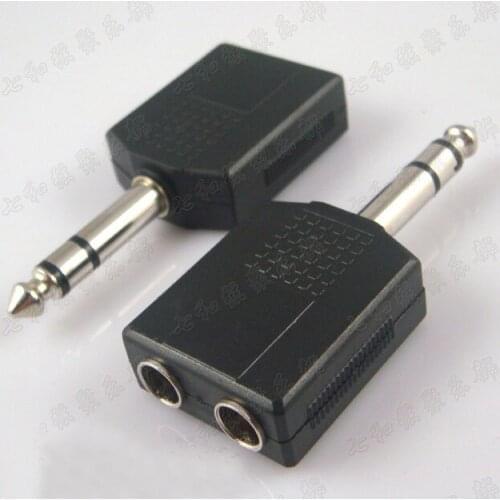 2 Pcs 6.35mm Stereo Plug Male To 2 x 6.35mm Female Jack Audio Adapter for Guitar Bass