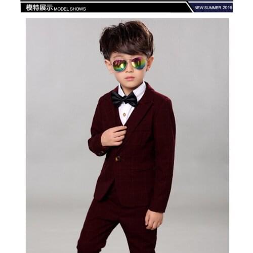 2018 plaid children wedding suits for boys England Style Gentleman Boys Formal Tuxedos Suit boy clothes Set:coat+vest+pants