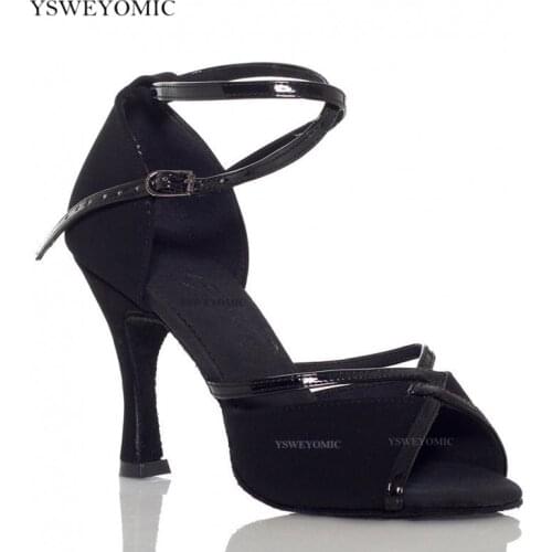 3inch High Heel Ballroom Latin Dance Shoes Black flannel PU leather OutSole Salsa Latin Chacha Samba Dance Shoes For Women
