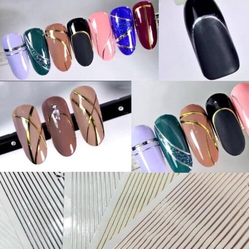3D Metal Wave Strip Multi-size Lines Nail Stickers Flexible Stripes, 5 Colors flexible gold stripe chrome tape 3d nail sticker