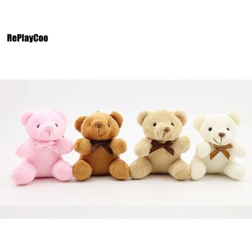 50Pcs/LotMini Teddy Bear Stuffed Plush Toys 8cm Small Bear Stuffed Toys With Bow brown pelucia Pendant Kids Birthday Gift 113