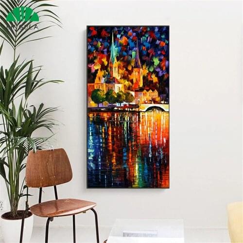 Abstract Oil Painting Large Size Cityscape Park Night Scene Art Wall Painting Scenery Living Room Decoration Hallway Home Decor